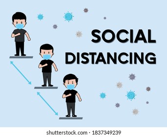 Social distancing during the Covid-19 pandemic. Keep Distance, New Normal Life. Vector illustration