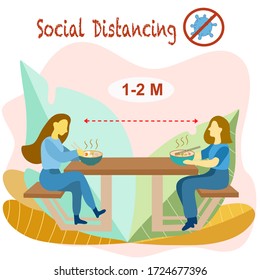 Social distancing eat covid-19 virus corona prevent. vector icon cartoon. Lunch break
