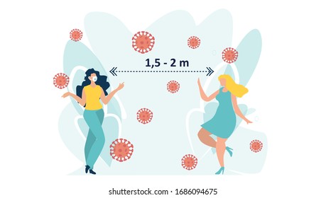 Social distancing example for greeting to avoid spreading corona virus. Keep distance in public society people to protect from COVID-19 coronavirus outbreak spreading concept. Flat vector. 