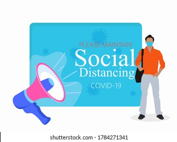 Social distancing example for greeting to avoid spreading corona virus. Flat design vector.