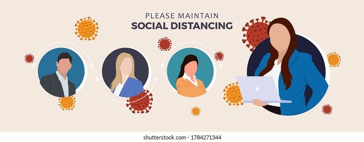 Social distancing example for greeting to avoid spreading corona virus. Flat design vector.