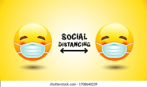 Social Distancing, Face mask icon, emotion, vector.