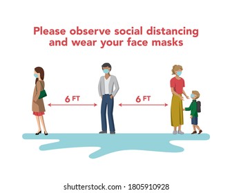 Social Distancing and Face Mask Reminder - Graphic Illustration / Poster