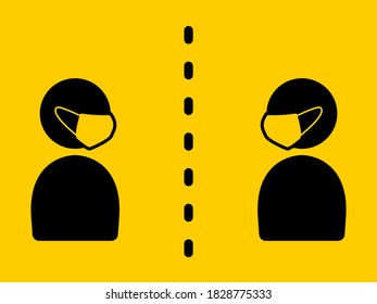 Social Distancing Face Masked People Icon. Vector Image.