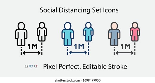 Social Distancing Filled Outline Icon. Distance Set Colorful Linear Icons, Social Distance 64x64 Pixel Perfect. Editable Stroke. Covid-19. Corona, Coronavirus, Stop Virus 2020. M 10:1