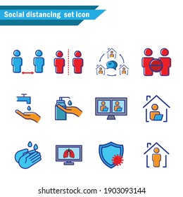 Social distancing flat icon set. simple design editable. Design template vector