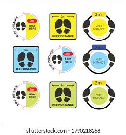 Social Distancing Floor Sticker footprint sign to help reduce the spread of covid-19 virus vector template