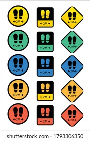 Social Distancing Floor Sticker footprint sign to help reduce the spread of covid-19 virus vector template
