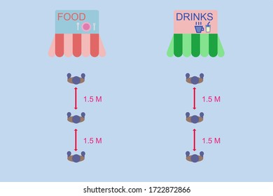 Social distancing for Food shop or Drinks shop. Safe from coronavirus outbreak. Vector illustration in flat style.