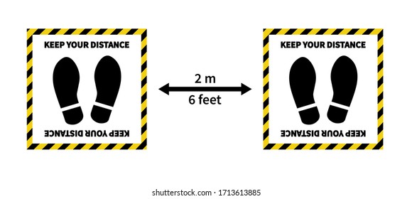 Social distancing. Footprint sign. Keep the 2 meter distance. Coronovirus epidemic protective. Vector illustration