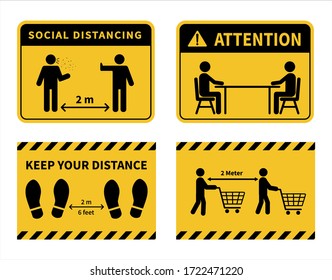 Social distancing. Footprint sign. Keep the 1-2 meter distance in stores. Coronovirus epidemic protective. Vector illustration