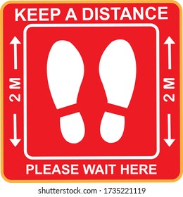 Social distancing. Footprint sign for stand in supermarket. Keep the 2 meter distance. Coronovirus epidemic protective. Vector illustration
