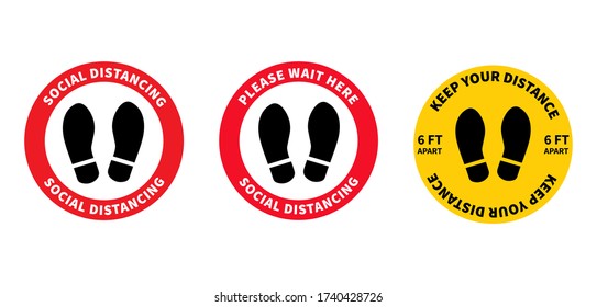 Social distancing. Footprint sign for stand in supermarket. Keep the 2 meter distance. Coronovirus epidemic protective. Vector illustration