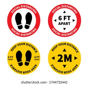 Social distancing. Footprint sign for stand in supermarket. Keep the 2 meter distance. Coronovirus epidemic protective. Vector illustration