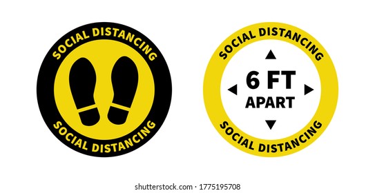 Social distancing. Footprint sign for stand in supermarket. Keep the 2 meter distance. Coronovirus epidemic protective. Vector illustration