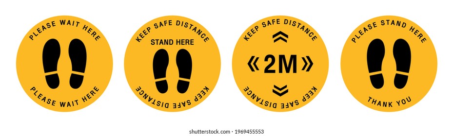 Social distancing. Footprint sign.Keep Social Distance 2 meter for prevention of spreading the infection in Covid-19.