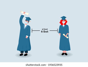 Social distancing graduation ceremony concept.Class of 2021
