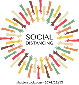 Gráfico de distanciamiento social con muchas manos en patrón circular
