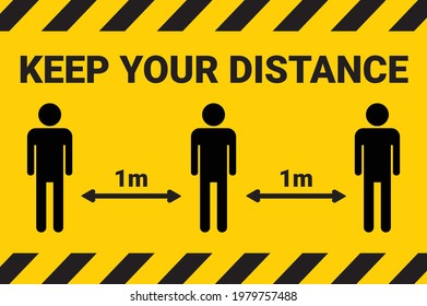 Social distancing graphic. Simple person black  silhouettes with the arrow showing distance between them. Can be used during coronavirus or covid-19 outbreak prevention