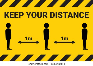 Social distancing graphic. Simple person black  silhouettes with the arrow showing distance between them. Can be used during coronavirus or covid-19 outbreak prevention