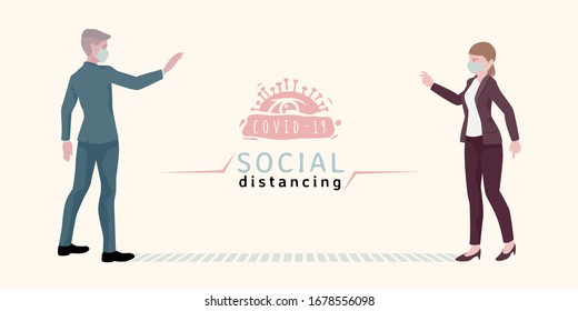 Social distancing for greeting to avoid spreading coronavirus covid-19, vector illustration and flat design.