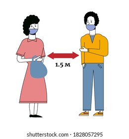 Vector de concepto de saludo de distanciamiento social donde dos personas evitan los apretones de manos y mantienen su distancia pero sus sombras casi se tocan para evitar la propagación de COVID-19