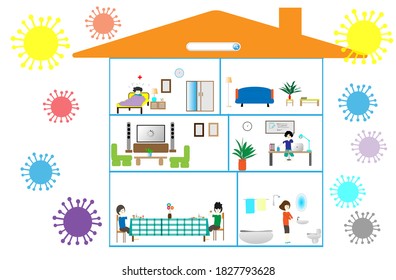 Social Distancing At Home infographic poster vector illustration. Prevention of COVID-19