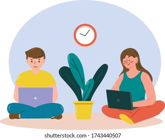 social distancing at home office vector