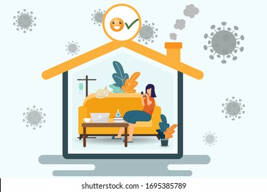 El distanciamiento social como protegerse del covid-19. cómo el autoaislamiento para limitar la propagación del coronavirus. salud y atención médica sobre prevención de infecciones.Ilustración vectorial. Trabajo desde casa
