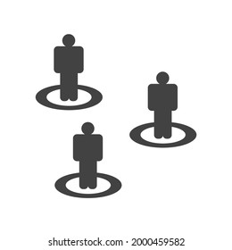 Social distancing human in circles isolated icon black 