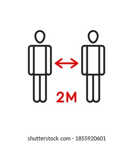 Social distancing icon. 2 meters distance between sign. Coronavirus pandemic symbol. Classic flat style. Quality design element. Simple social distancing icon. Vector.