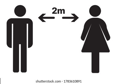 Social distancing icon (2m) man or woman icon coronavirus covid-19 vector illustration.
