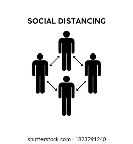 Social distancing icon with black color. Keep the 1-2 meter distance. Coronovirus epidemic protective. Vector illustration