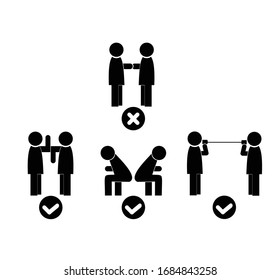 Social distancing icon concept. Elbow bump, greetings buttocks. Avoid physical contact, handshake or hand touch to protect from virus. Illustration vector