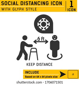 Social distancing icon with glyph style isolated on white background from coronavirus or covid-19 collection. Elderly 6 feet away from Infected people vector illustration concept design template