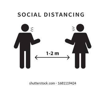 Social distancing icon. Keep the 1-2 meter distance. Coronovirus epidemic protective. Vector illustration