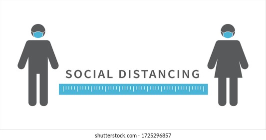 Social distancing icon. Keep the 1-2 meter distance. Coronovirus epidemic protective. New normal lifestyle. Vector illustration