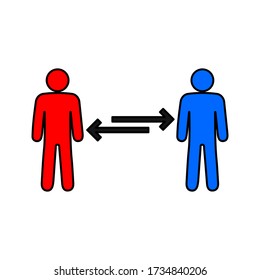 Symbol für soziale Distanzierung. Halten Sie den Abstand von 1-2 Metern. Epidemiedemiedemie. Vector-Abbildung auf einem leeren Hintergrund