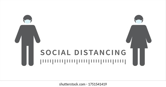 Icono de distanciamiento social. Mantenga la distancia de 1 a 2 metros. Protección contra la epidemia de coronovirus. Nuevo estilo de vida normal. Ilustración del vector