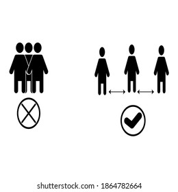Social distancing icon. Keep the 1-2 meter distance. Coronovirus epidemic protective. Vector illustration
