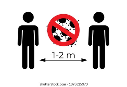 Icono de distanciamiento social. Mantenga la distancia de 1 a 2 metros. Pasos para protegerse. Puede utilizarse durante la prevención de brotes de coronavirus covid-19. Ilustración vectorial. Coronavirus.