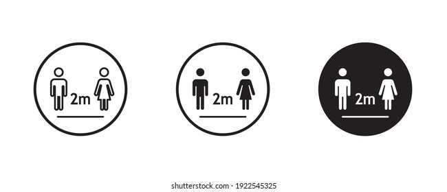 Social distancing icon. Keep the 1-2 meter distance. Coronovirus epidemic protective. man or woman with arrow distance between. Can be used during coronavirus covid-19 outbreak prevention