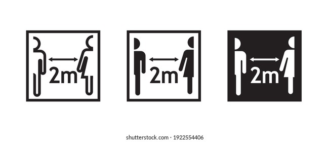 Social distancing icon. Keep the 1-2 meter distance. Coronovirus epidemic protective. man or woman with arrow distance between. Can be used during coronavirus covid-19 outbreak prevention