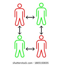 Social distancing icon. Keep 2 meter distance 4 people. Coronovirus epidemic protective. Vector illustration