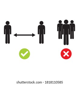 Icono de distanciamiento social. Mantenga la distancia de 2 metros. Evita las multitudes. Protección contra la epidemia de coronovirus. Ilustración del vector