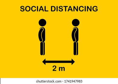 Social distancing icon. Keep Safe Distance 6 Feet or 2 meter.Quarantine measures sign coronavirus. Symbol people with arrow distance between.Can be used stand in a line queue public offices and banks.