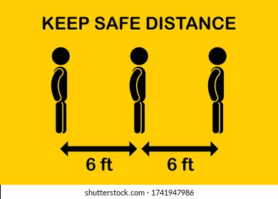 Social distancing icon. Keep Safe Distance 6 Feet or 2 meter.Quarantine measures sign coronavirus. Symbol people with arrow distance between.Can be used stand in a line queue public offices and banks.