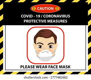 Social distancing icon. Keep your social distance banner. Man wearing disposable medical mask. Covid 19 Coronavirus protection and prevention sign. Vector image.