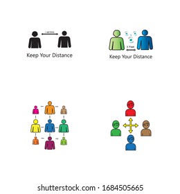  Social Distancing icon  and Self Quarantine  vector  illustration