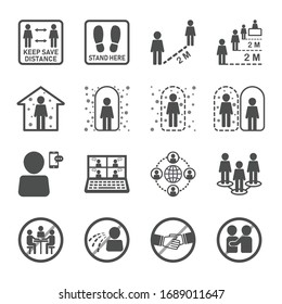 social distancing icon set. How to prevent and eliminate the Corona virus (Covid-19). Contraindications, guidelines, guidance, interdict, interdiction